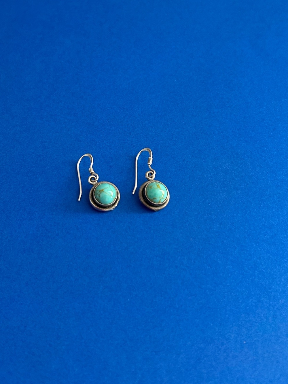Petite Round Turquoise and Sterling Silver Drop Dangle Earrings - Vintage!